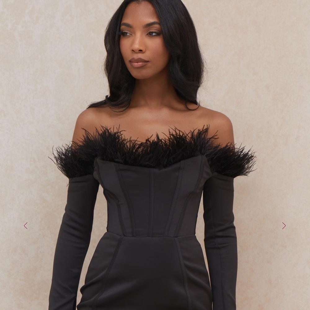 House of CB ADRIANA Black Strapless Feather Corset Dress Sz XS - Picture 14 of 14